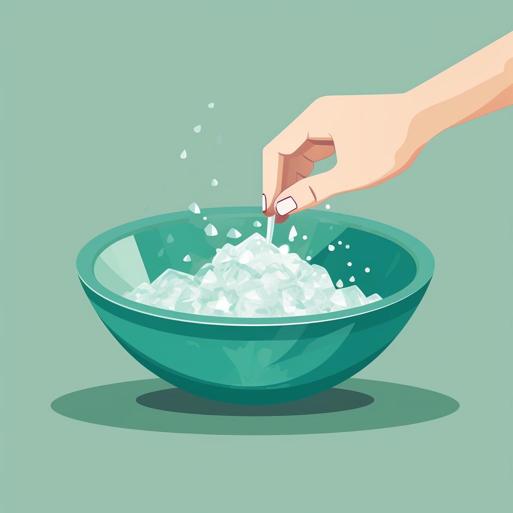 A crystal being cleansed in a bowl of salt water